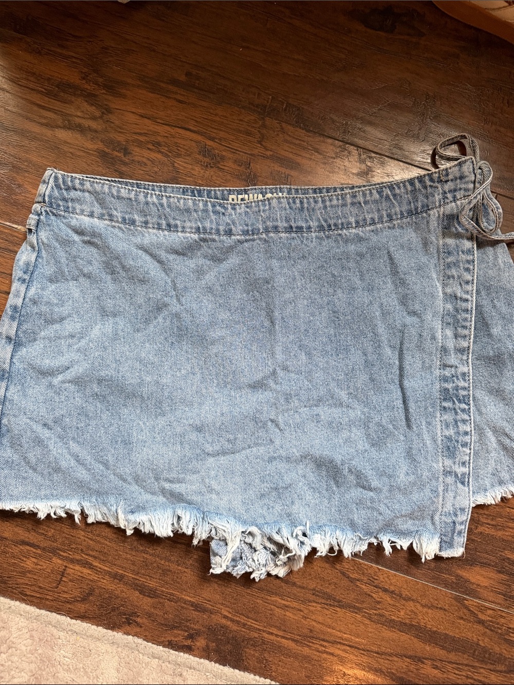 Denim Wrap Shorts Skirt in Light Blue